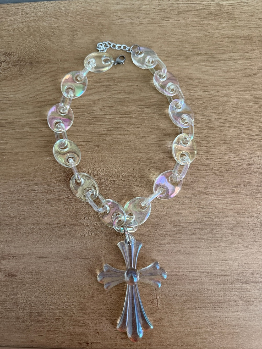 Iridescent Clear Cross Pendant Necklace - Women Jewelry